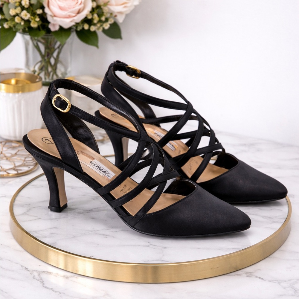 Black satin heels size 7